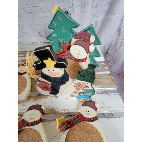 Folk art snowman Christmas coaster set decor count - Picture 2 of 7